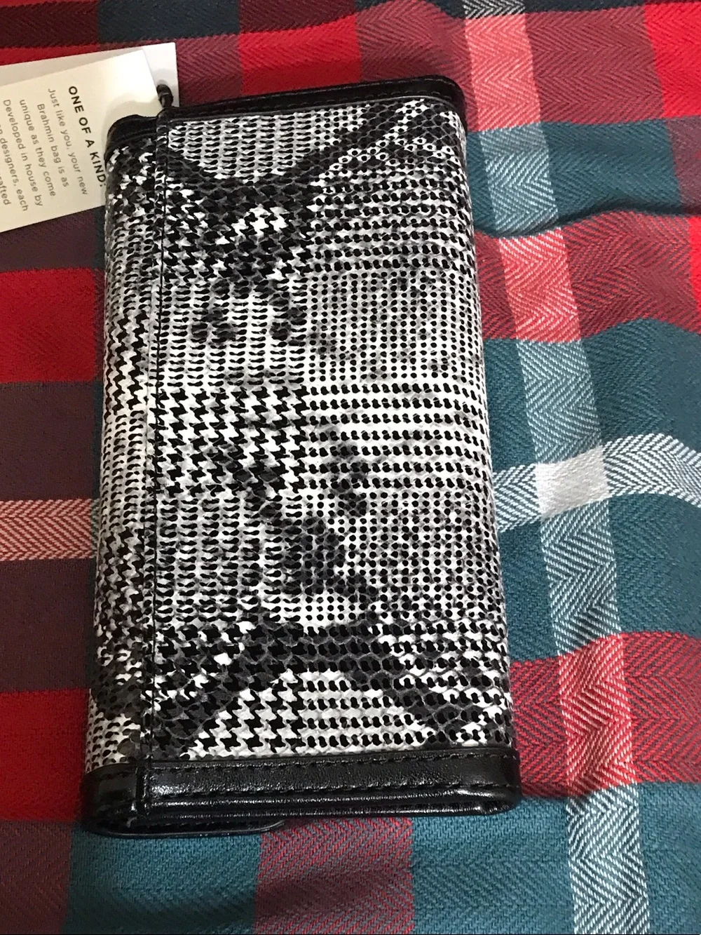 Brahmin Black & White Snake-Print Envelope Clutch